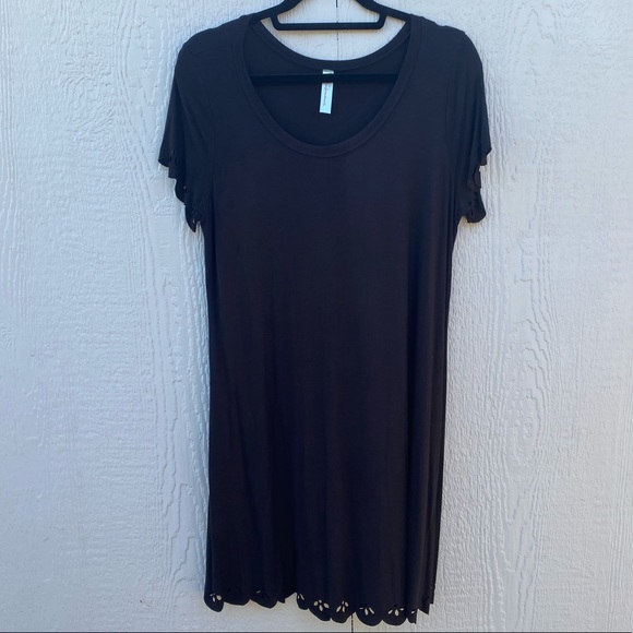 Black T-Shirt Dress with Floral Cutouts - Picture 1 of 4